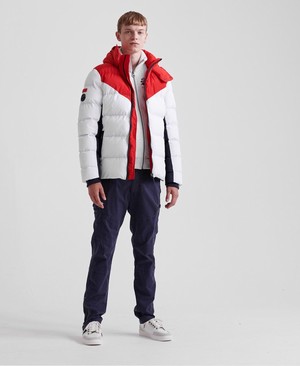 Superdry Icon Racer Sports Puffer Férfi Kabát Fehér/Piros | SNQAZ8164